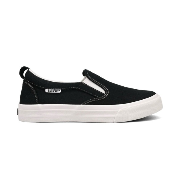 Taos Rubber Soul Black and White Canvas Slip-On Sneaker. - Picture 1 of 7